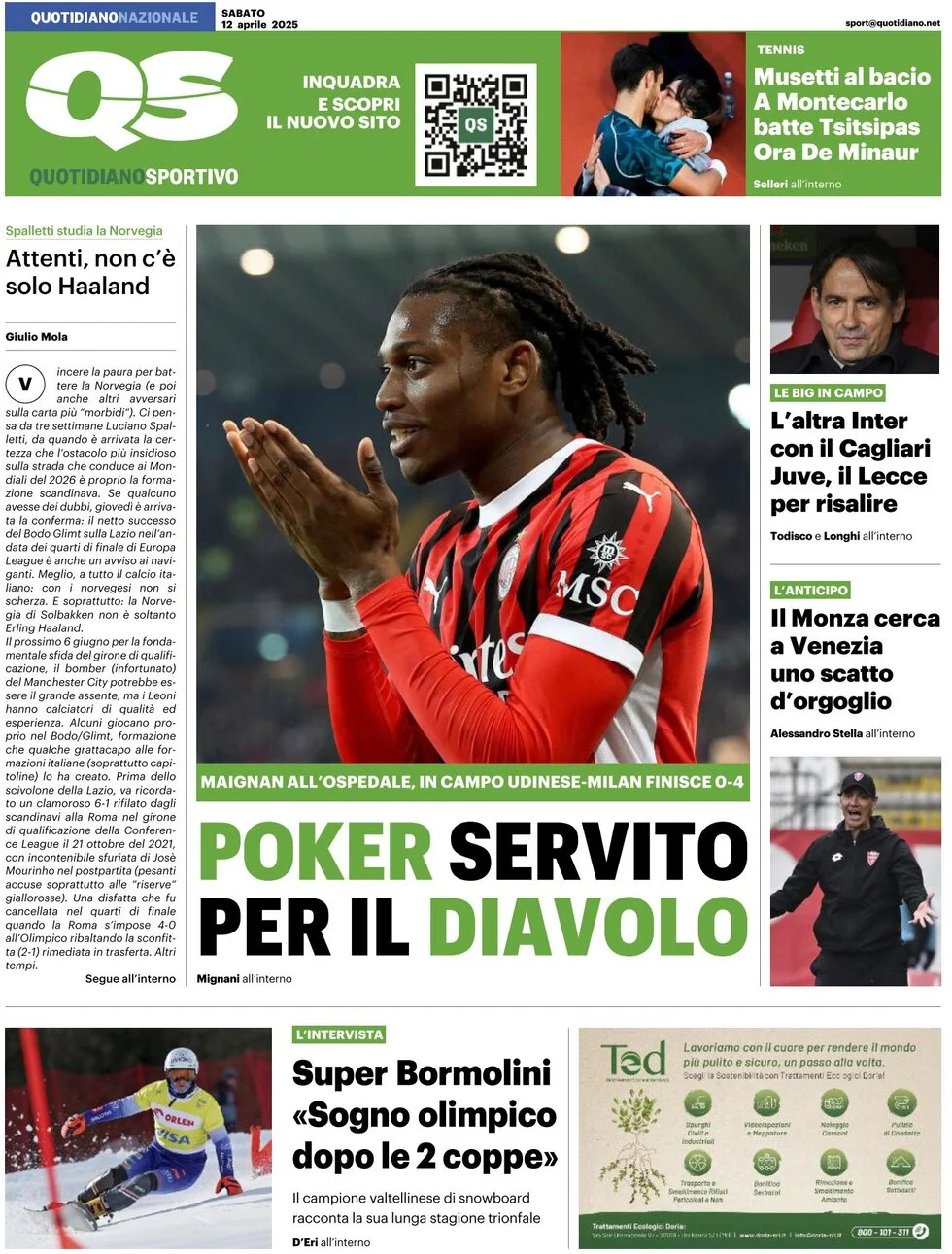 anteprima della prima pagina di qs-quotidiano-sportivo del 12/04/2025