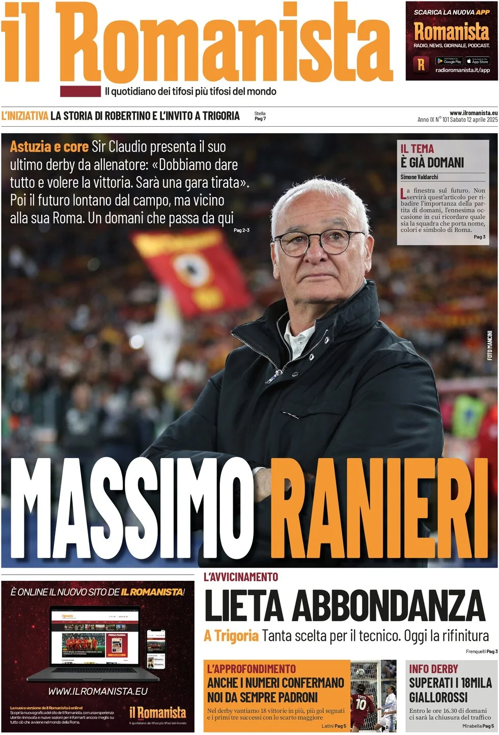 anteprima della prima pagina di il-romanista del 13/04/2025