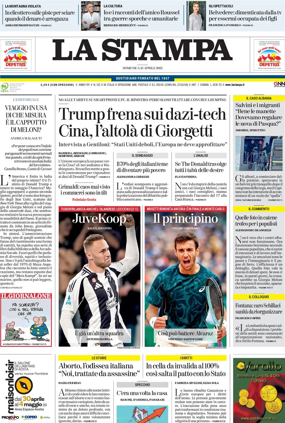 anteprima della prima pagina di la-stampa del 13/04/2025