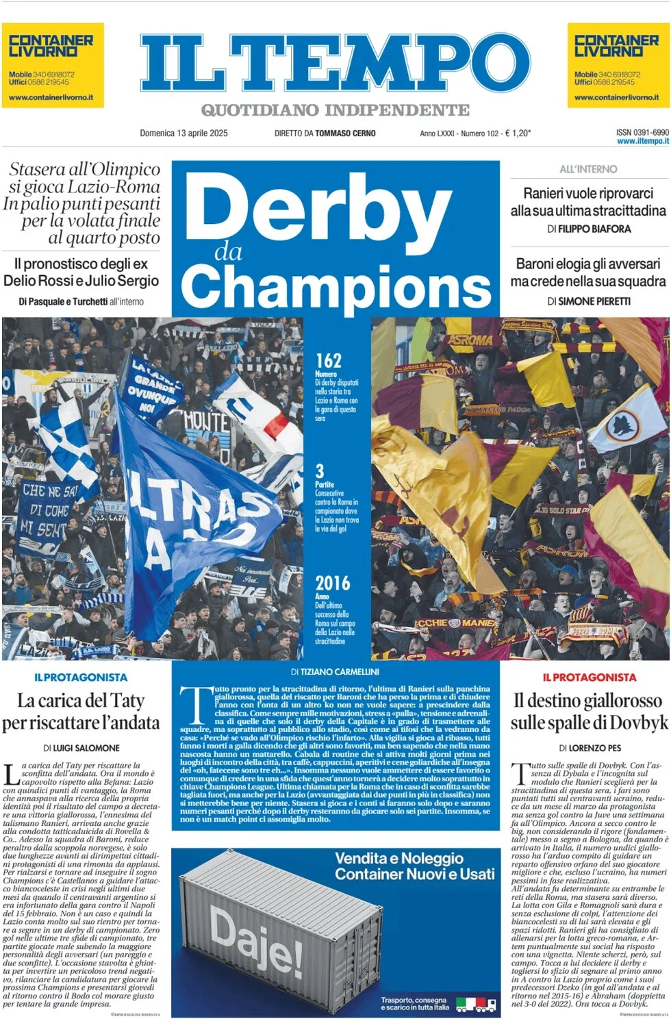 anteprima della prima pagina di il-tempo del 13/04/2025