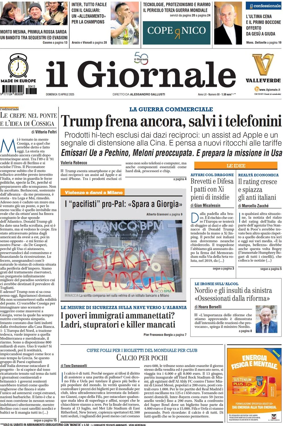 anteprima della prima pagina di il-giornale del 13/04/2025