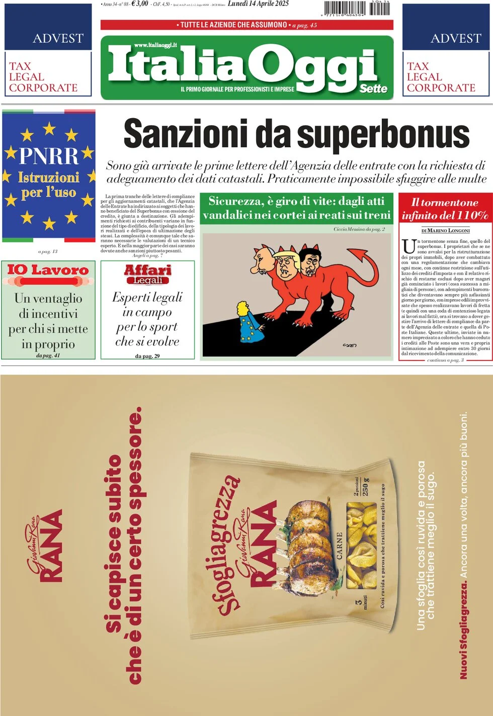 anteprima della prima pagina di italiaoggi del 14/04/2025