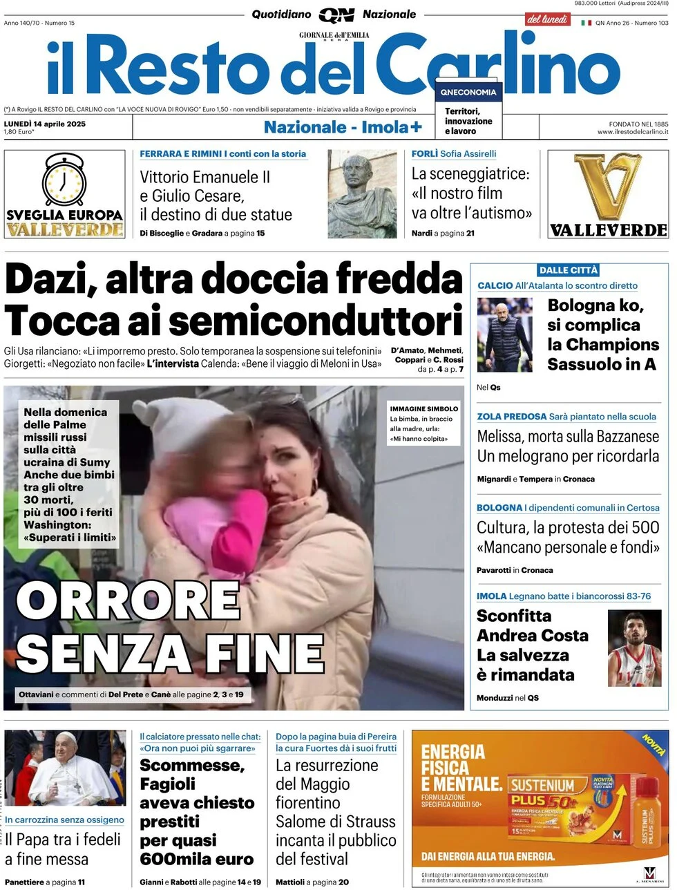 anteprima della prima pagina di il-resto-del-carlino del 14/04/2025