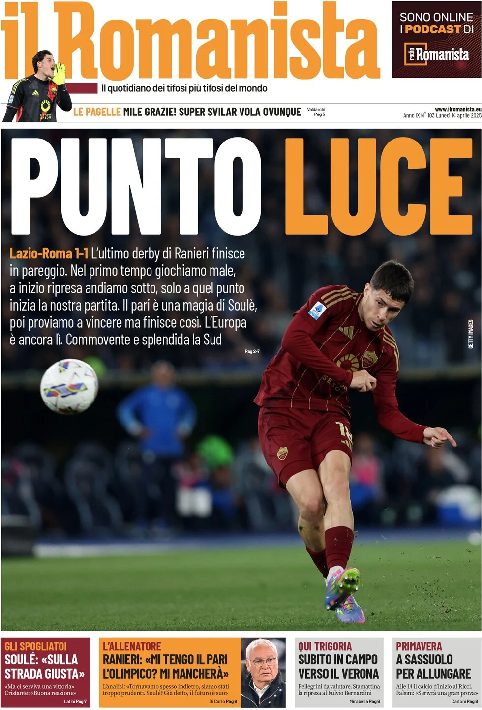 anteprima della prima pagina di il-romanista del 14/04/2025