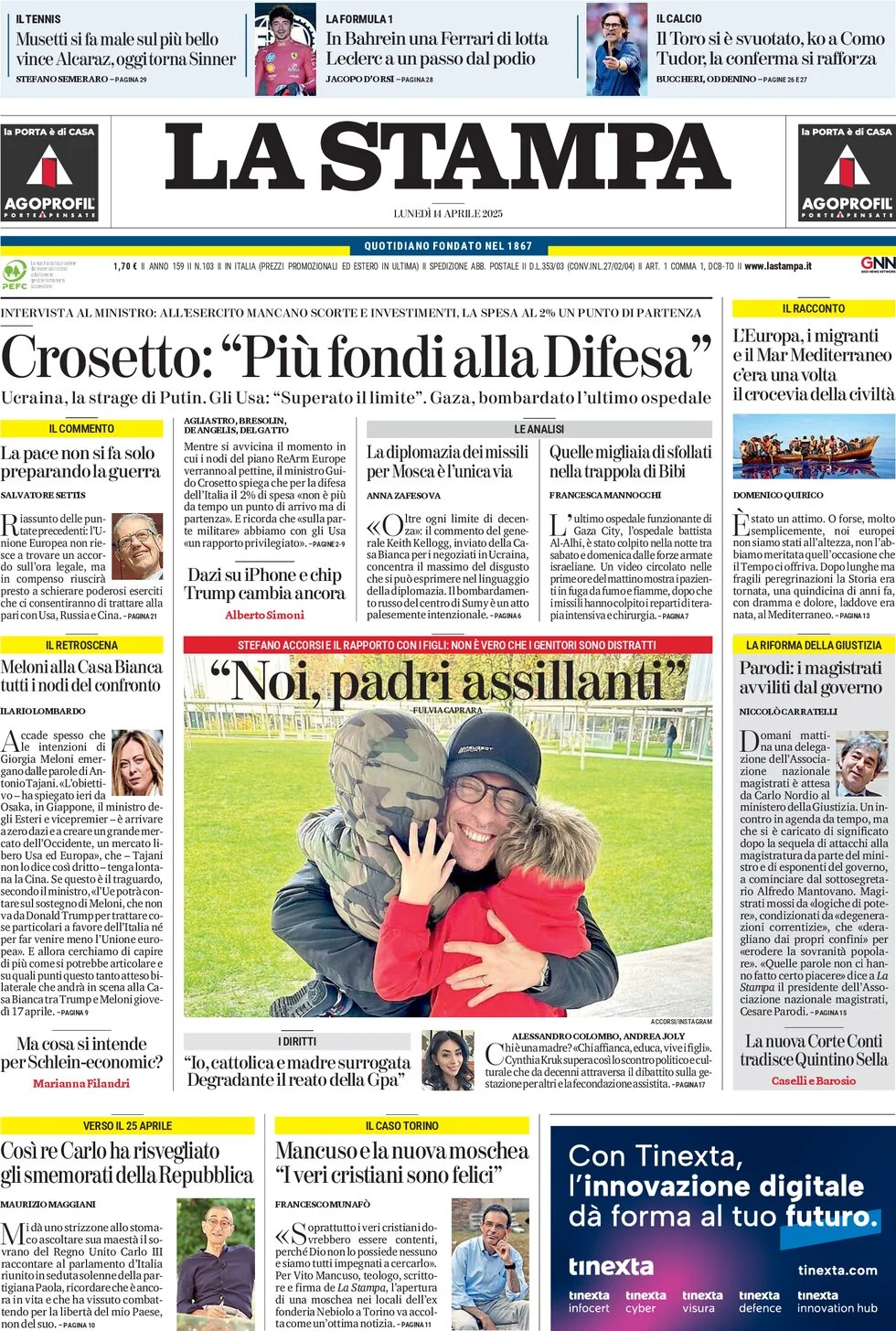 anteprima della prima pagina di la-stampa del 14/04/2025