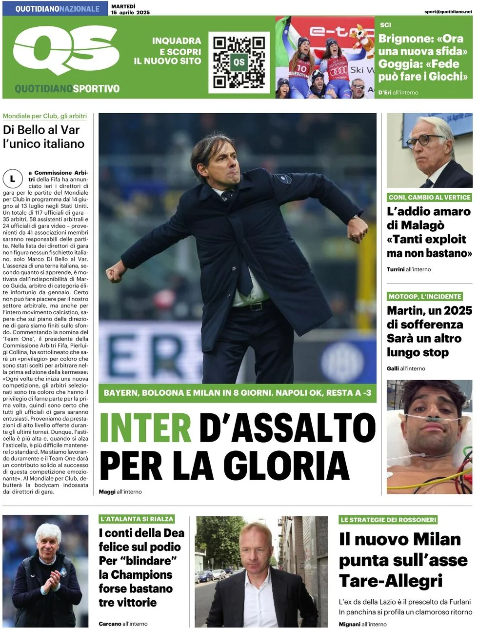 anteprima della prima pagina di qs-quotidiano-sportivo del 15/04/2025
