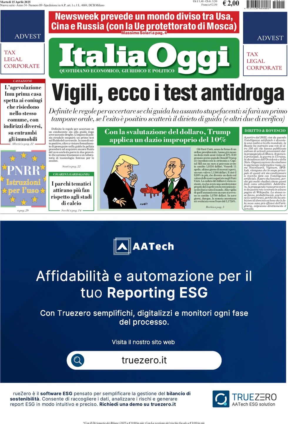 anteprima della prima pagina di italiaoggi del 15/04/2025