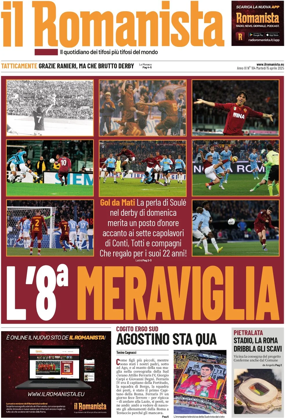 anteprima della prima pagina di il-romanista del 15/04/2025