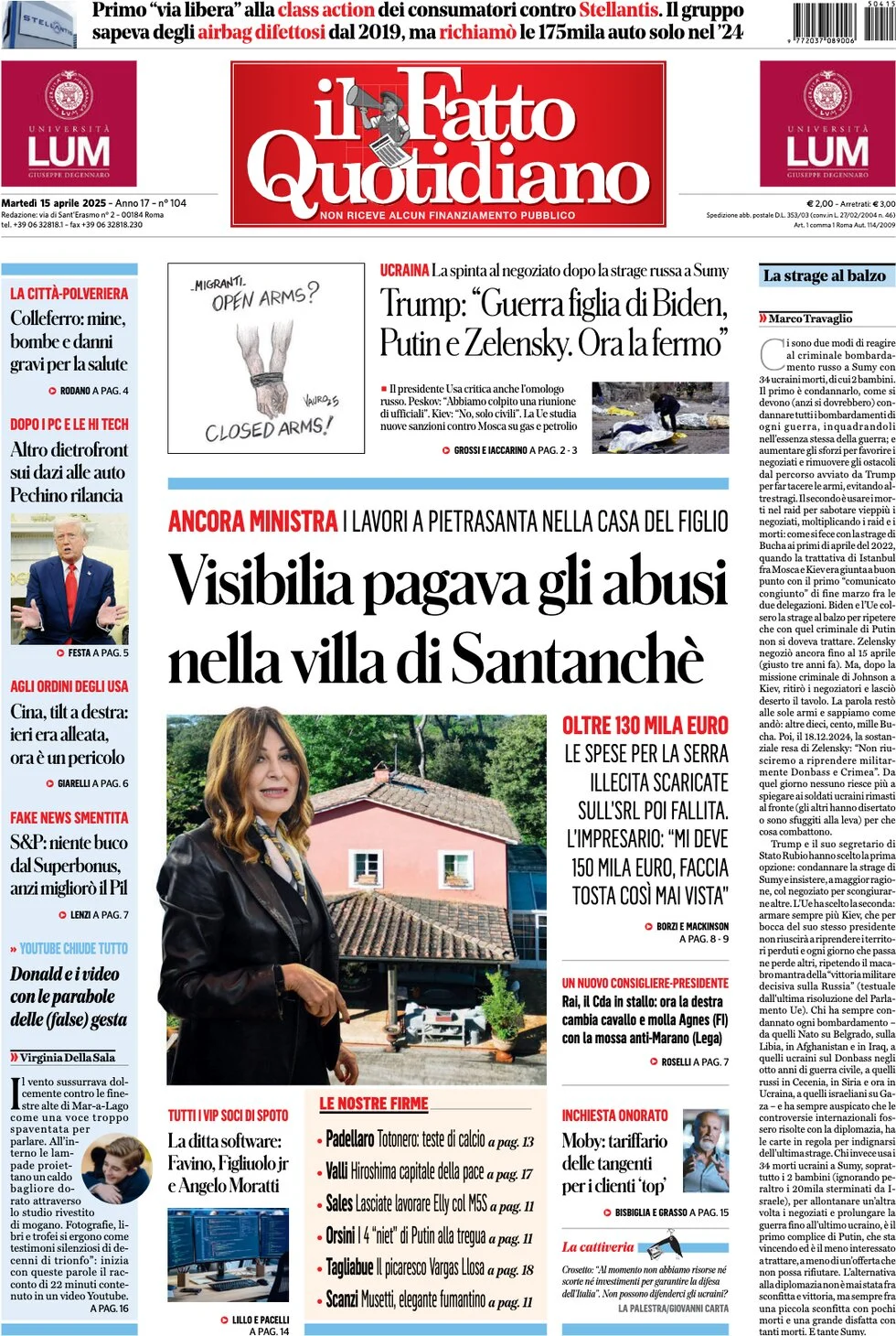 anteprima della prima pagina di il-fatto-quotidiano del 15/04/2025