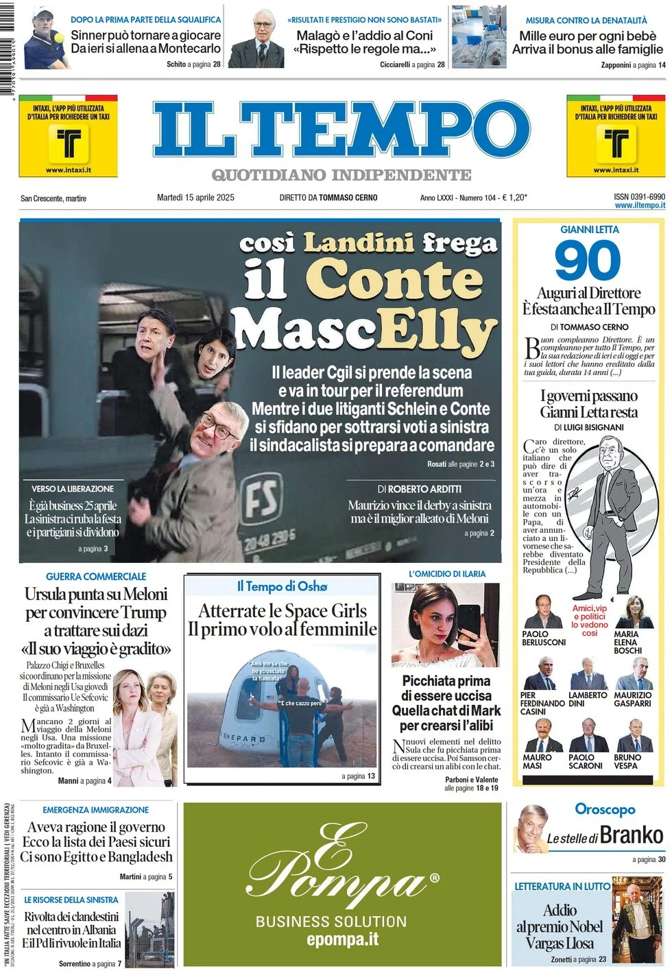 anteprima della prima pagina di il-tempo del 15/04/2025