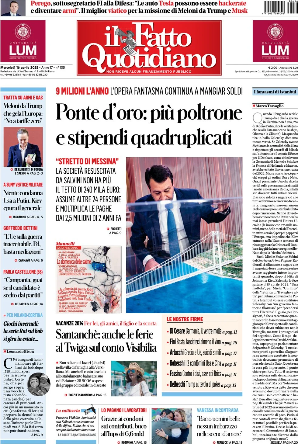 anteprima della prima pagina di il-fatto-quotidiano del 16/04/2025