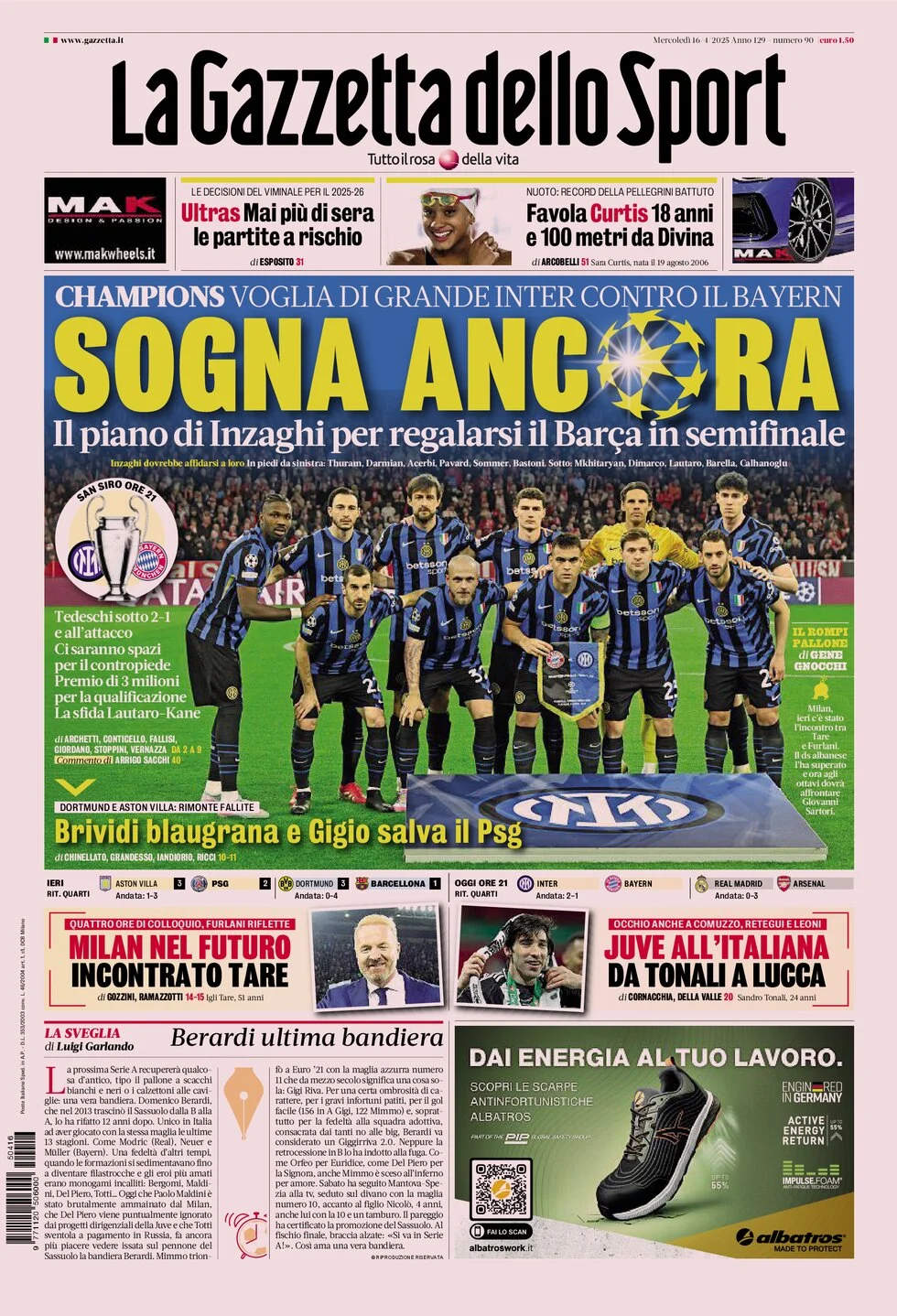 anteprima della prima pagina di la-gazzetta-dello-sport del 16/04/2025