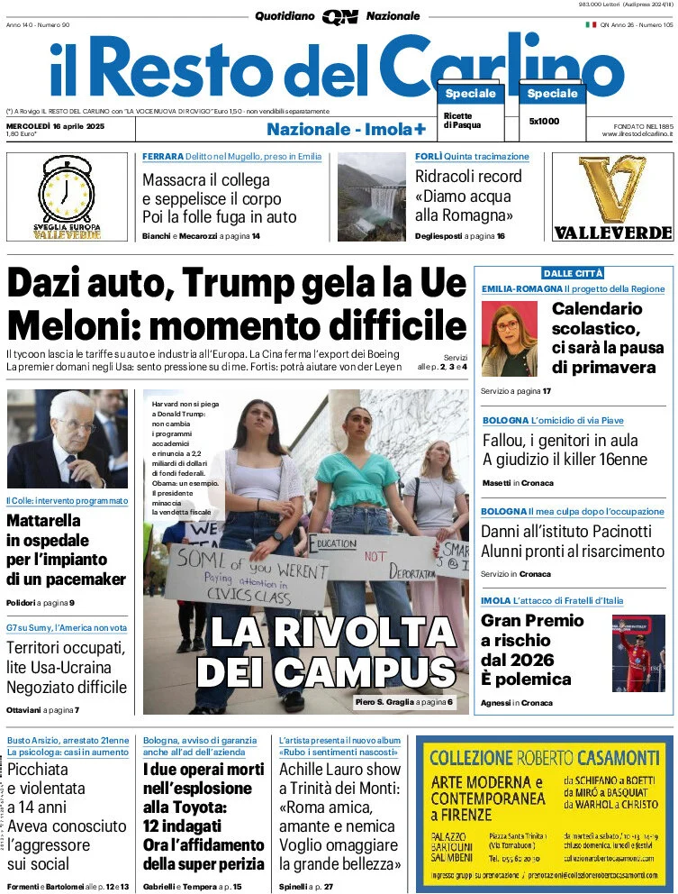 anteprima della prima pagina di il-resto-del-carlino del 16/04/2025