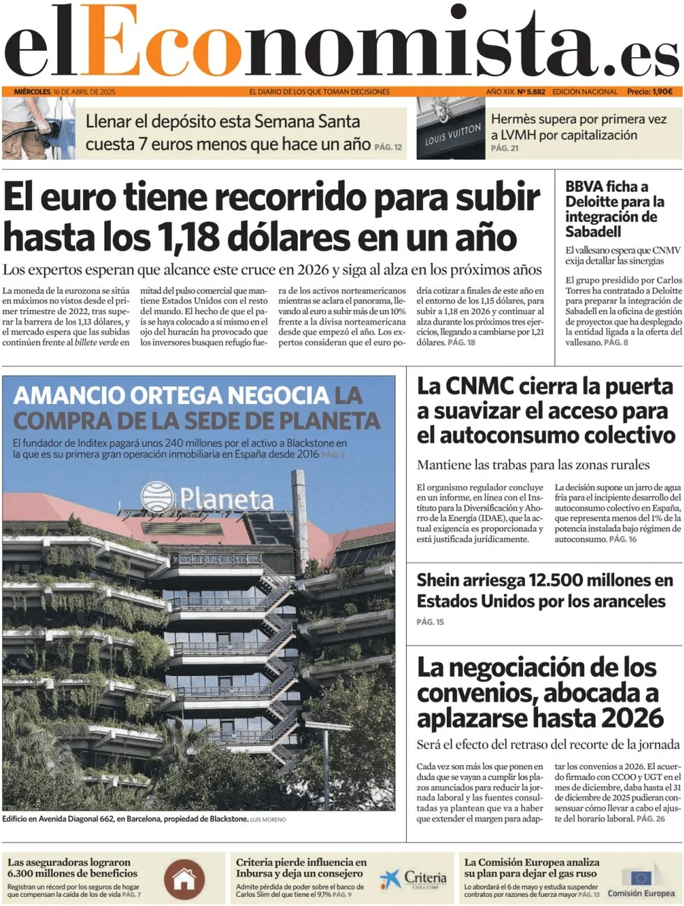 anteprima della prima pagina di el-economista del 16/04/2025