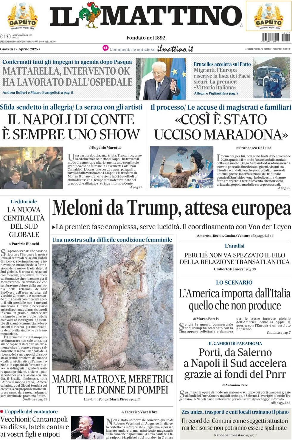 anteprima della prima pagina di il-mattino del 17/04/2025