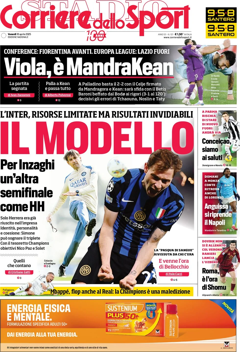 anteprima della prima pagina di Corriere dello Sport