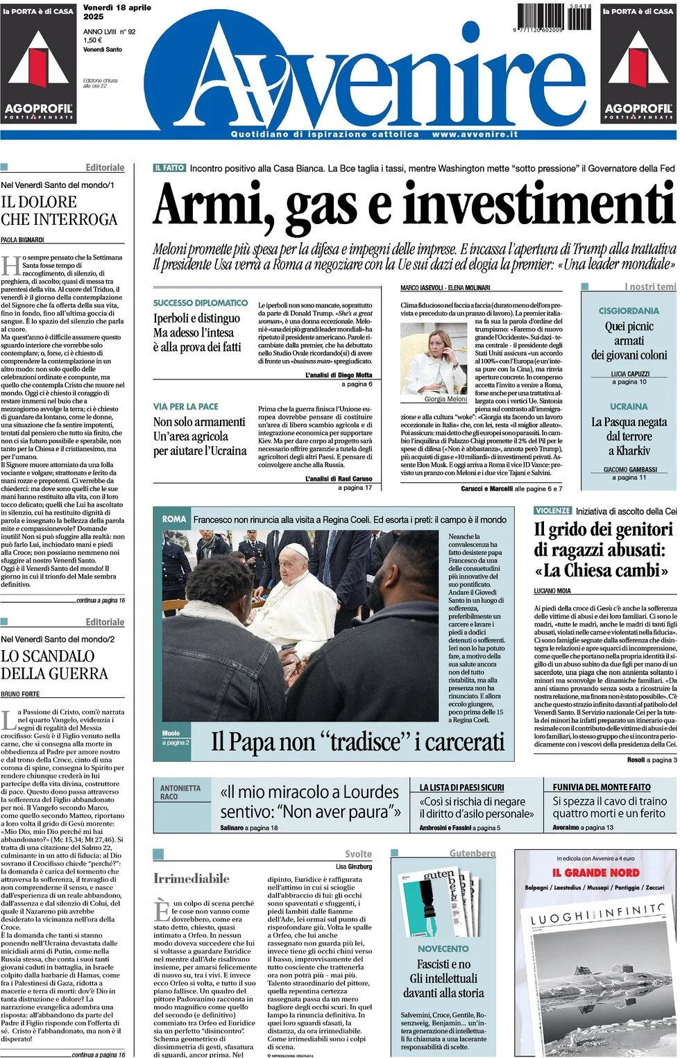 anteprima della prima pagina di Avvenire