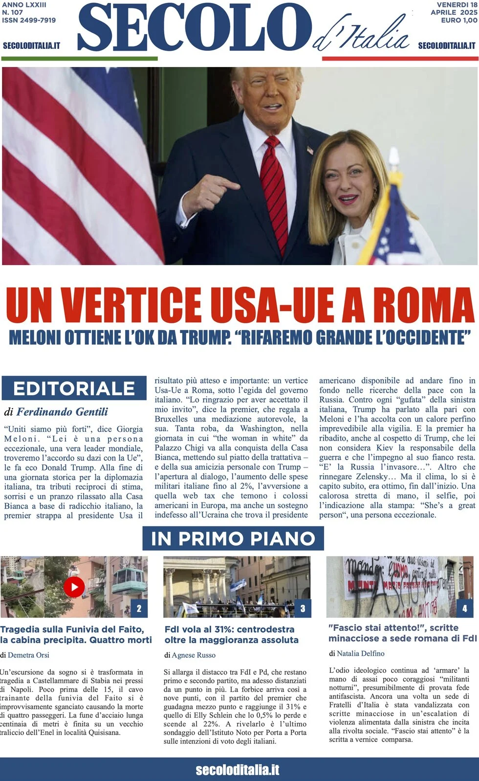 anteprima della prima pagina di Secolo d'Italia