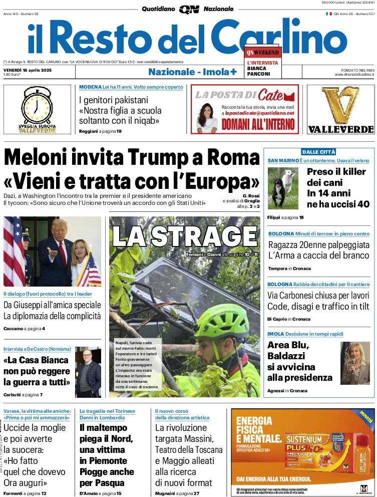 anteprima della prima pagina di Il Resto del Carlino