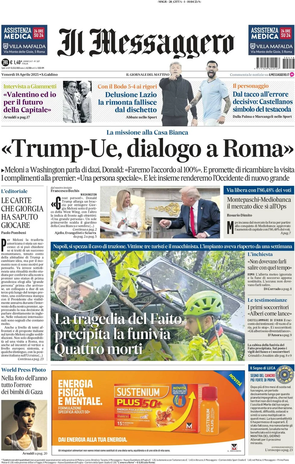 anteprima della prima pagina di Il Messaggero