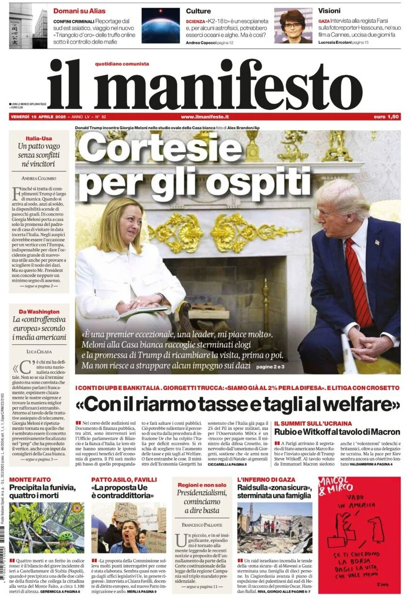 anteprima della prima pagina di Il Manifesto