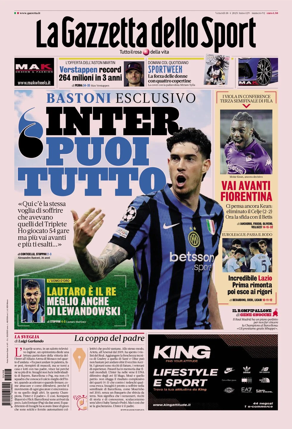anteprima della prima pagina di La Gazzetta dello Sport