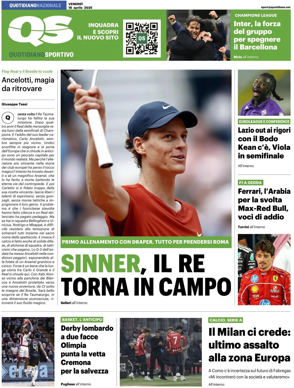 anteprima della prima pagina di QS Quotidiano Sportivo