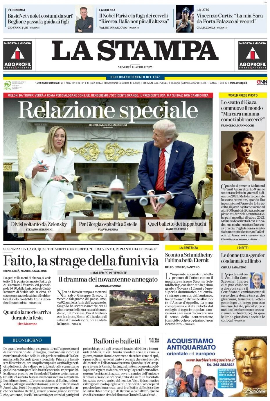 anteprima della prima pagina di La Stampa