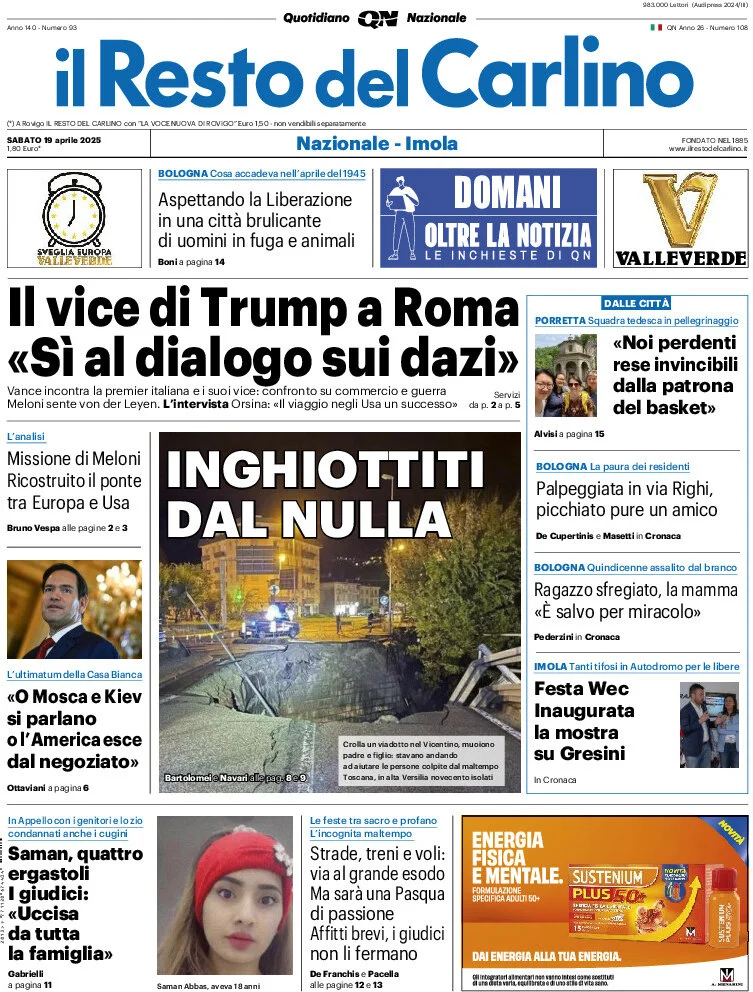 anteprima della prima pagina di il-resto-del-carlino del 19/04/2025