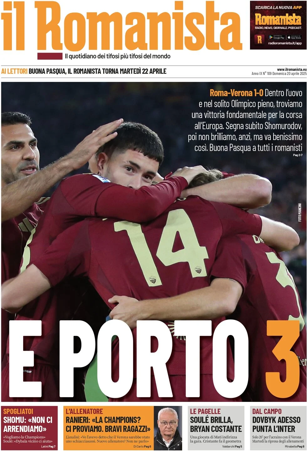 anteprima della prima pagina di il-romanista del 20/04/2025
