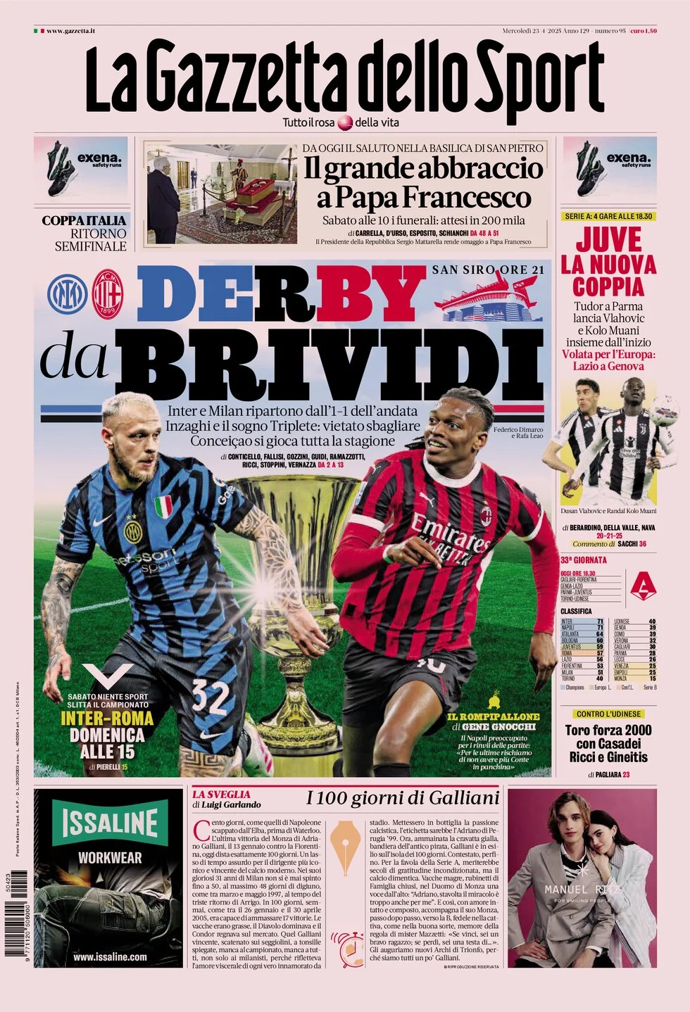 anteprima della prima pagina di la-gazzetta-dello-sport del 23/04/2025