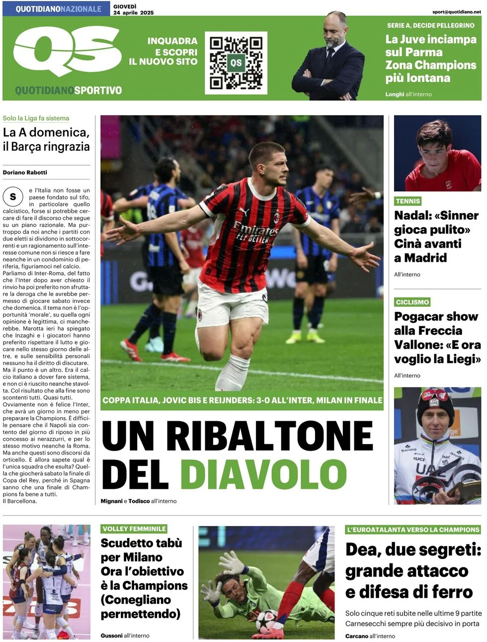 anteprima della prima pagina di qs-quotidiano-sportivo del 24/04/2025