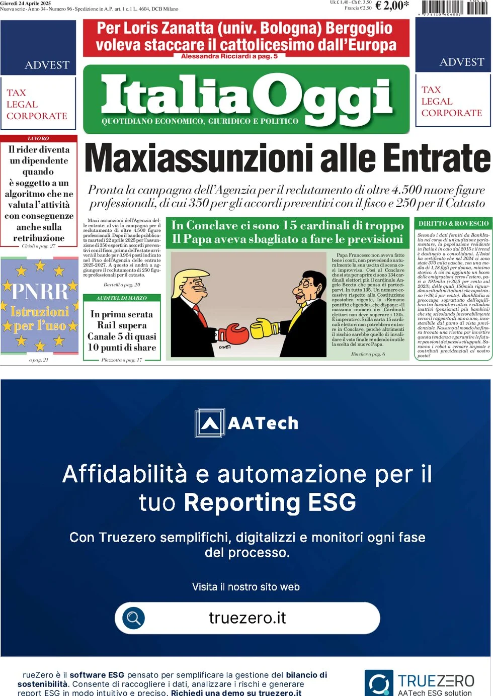 anteprima della prima pagina di italiaoggi del 24/04/2025