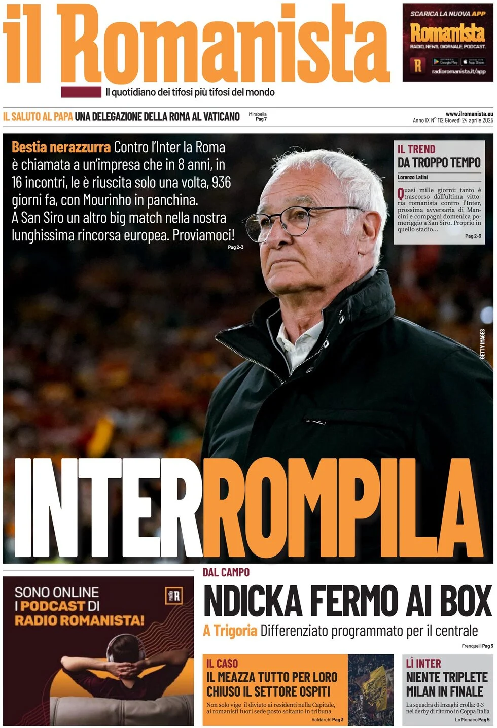 anteprima della prima pagina di il-romanista del 24/04/2025