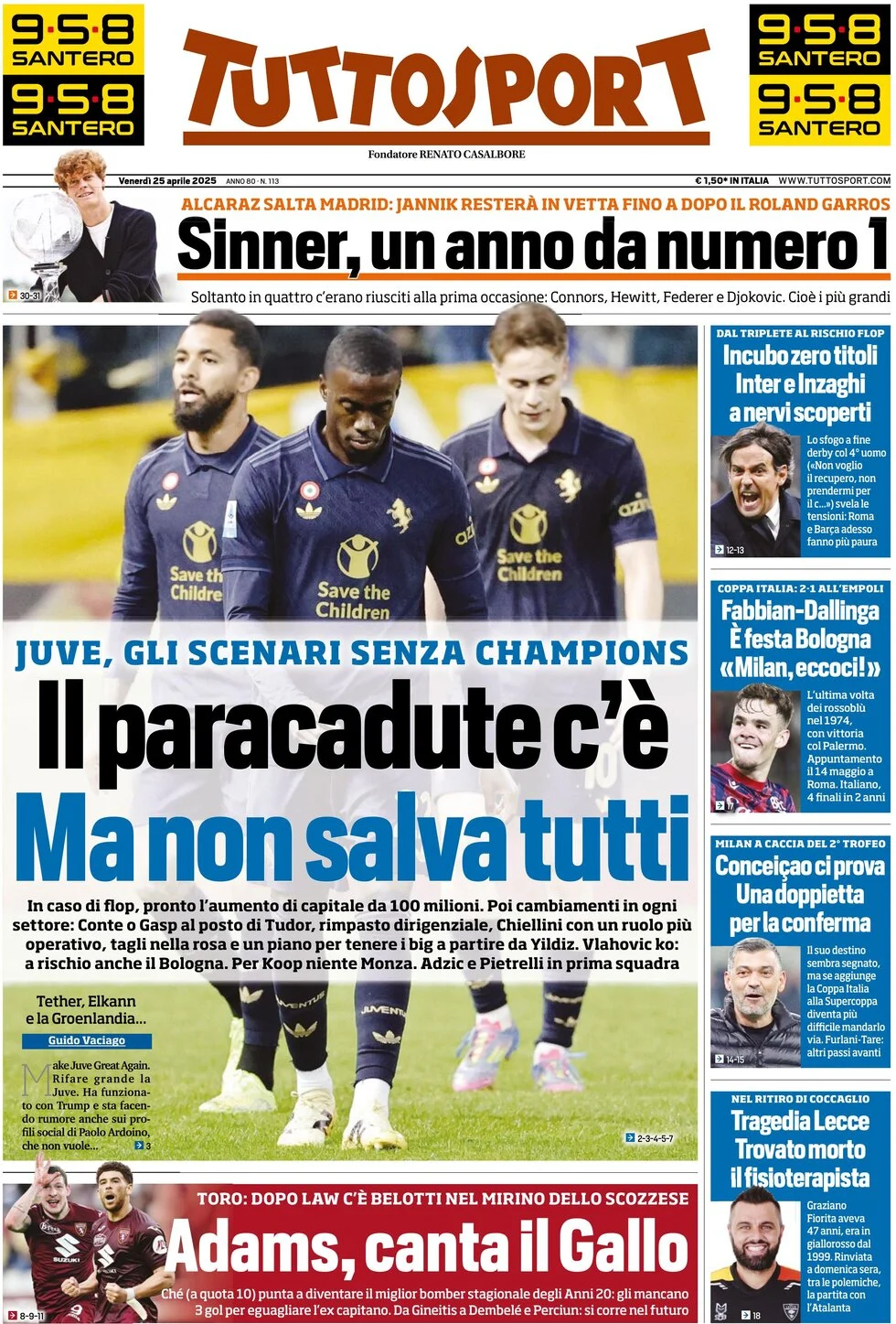 anteprima della prima pagina di tuttosport del 25/04/2025