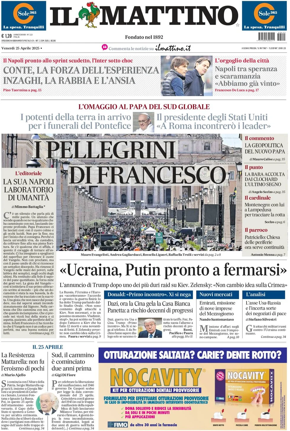 anteprima della prima pagina di il-mattino del 25/04/2025