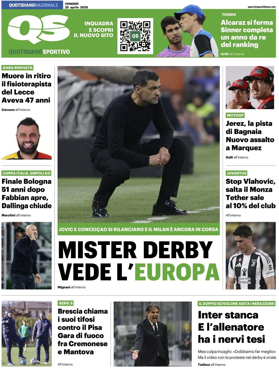 anteprima della prima pagina di qs-quotidiano-sportivo del 25/04/2025