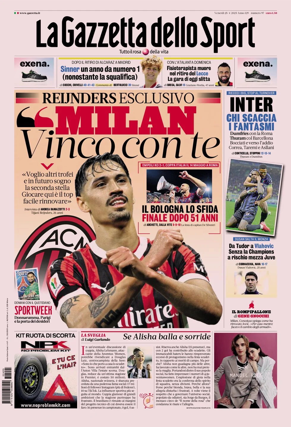 anteprima della prima pagina di la-gazzetta-dello-sport del 25/04/2025