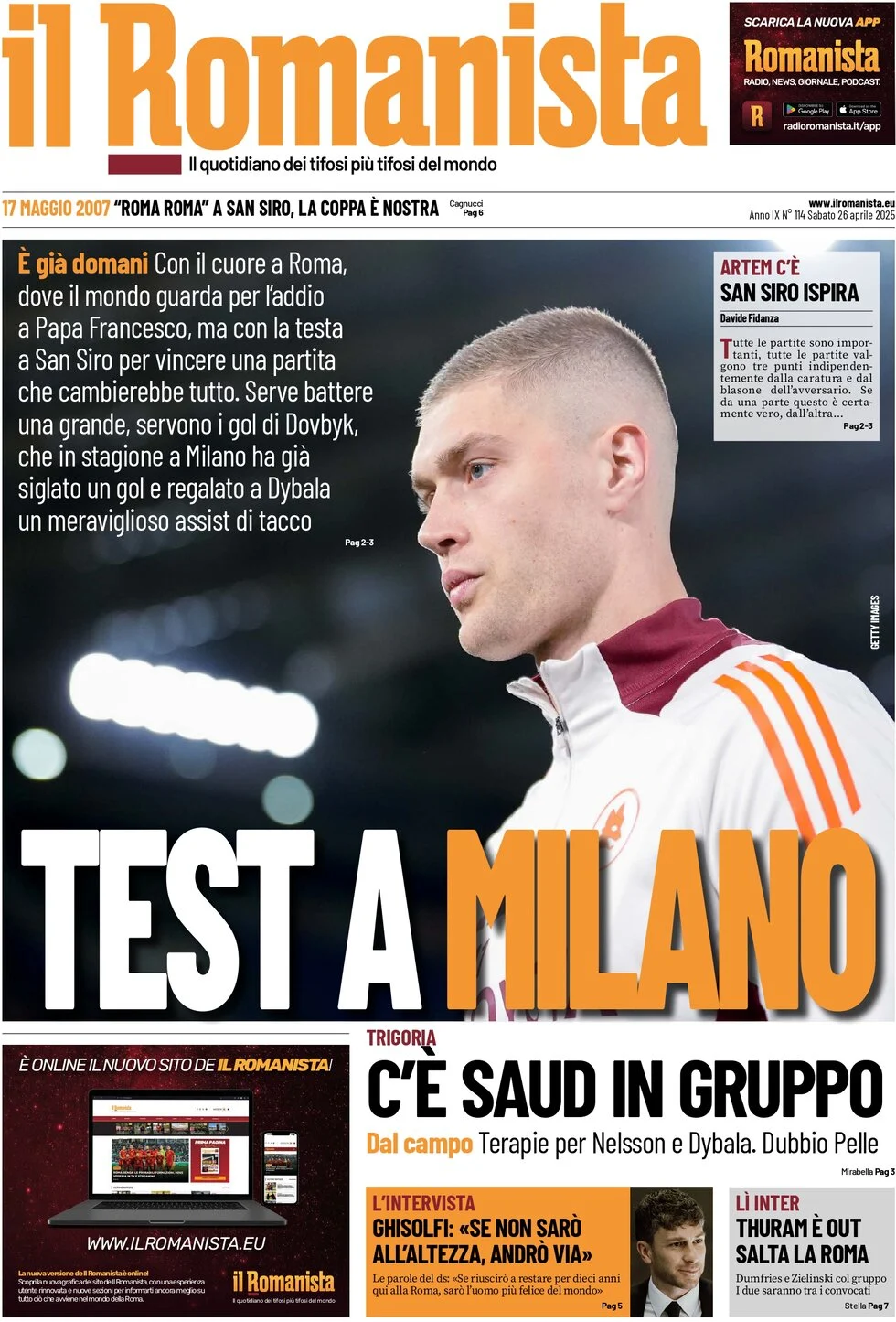 anteprima della prima pagina di il-romanista del 26/04/2025