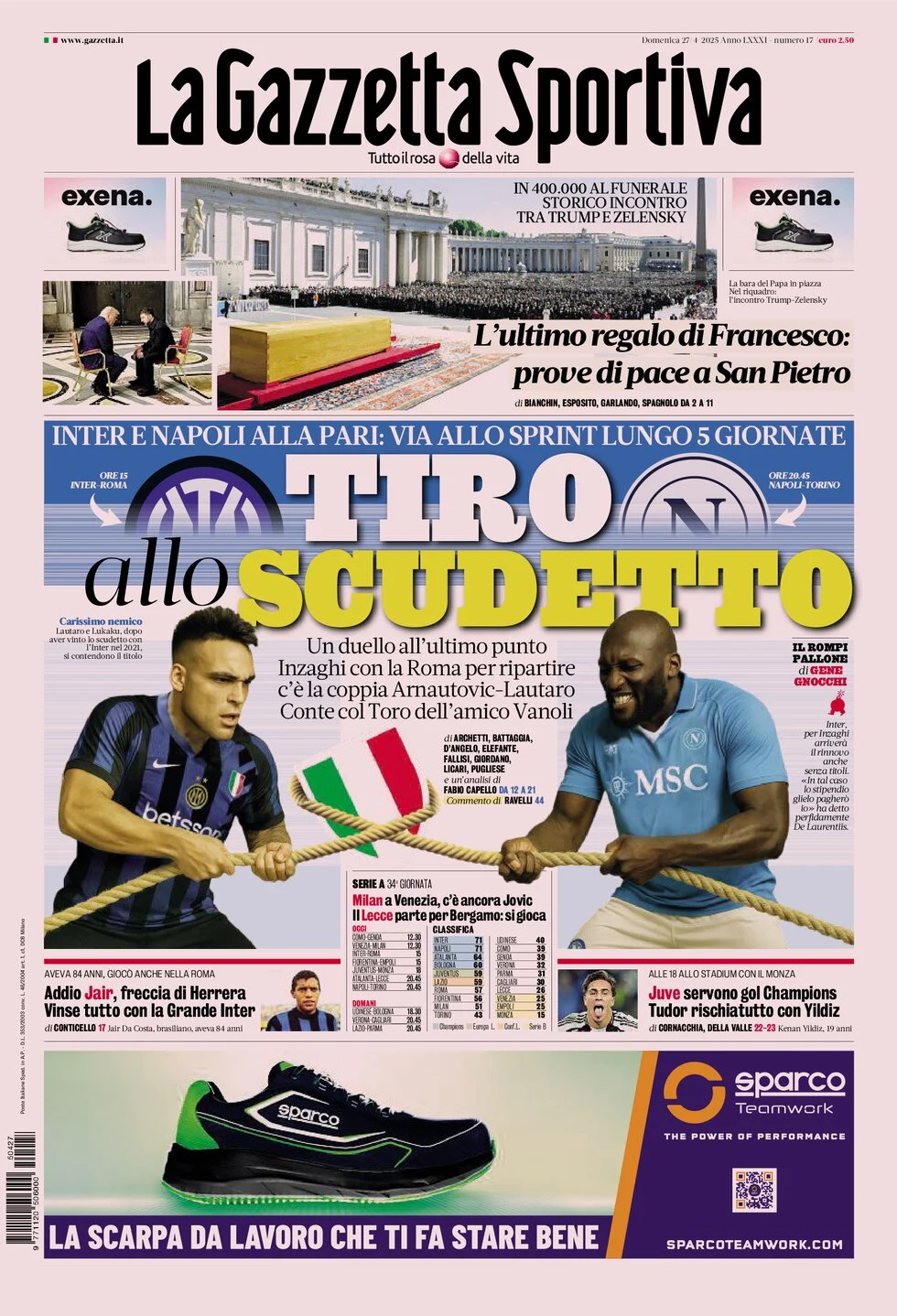 anteprima della prima pagina di la-gazzetta-dello-sport del 27/04/2025