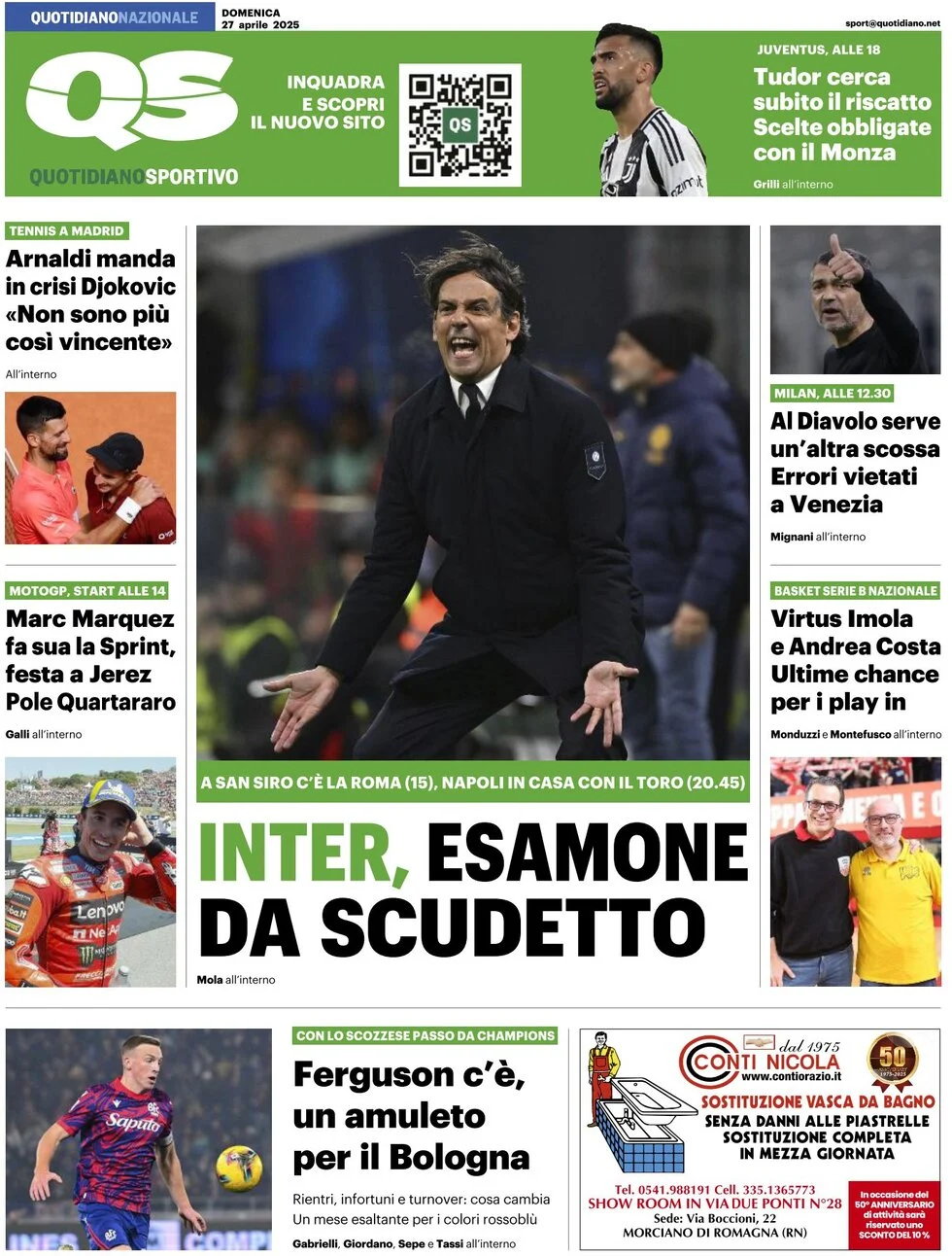 anteprima della prima pagina di qs-quotidiano-sportivo del 27/04/2025
