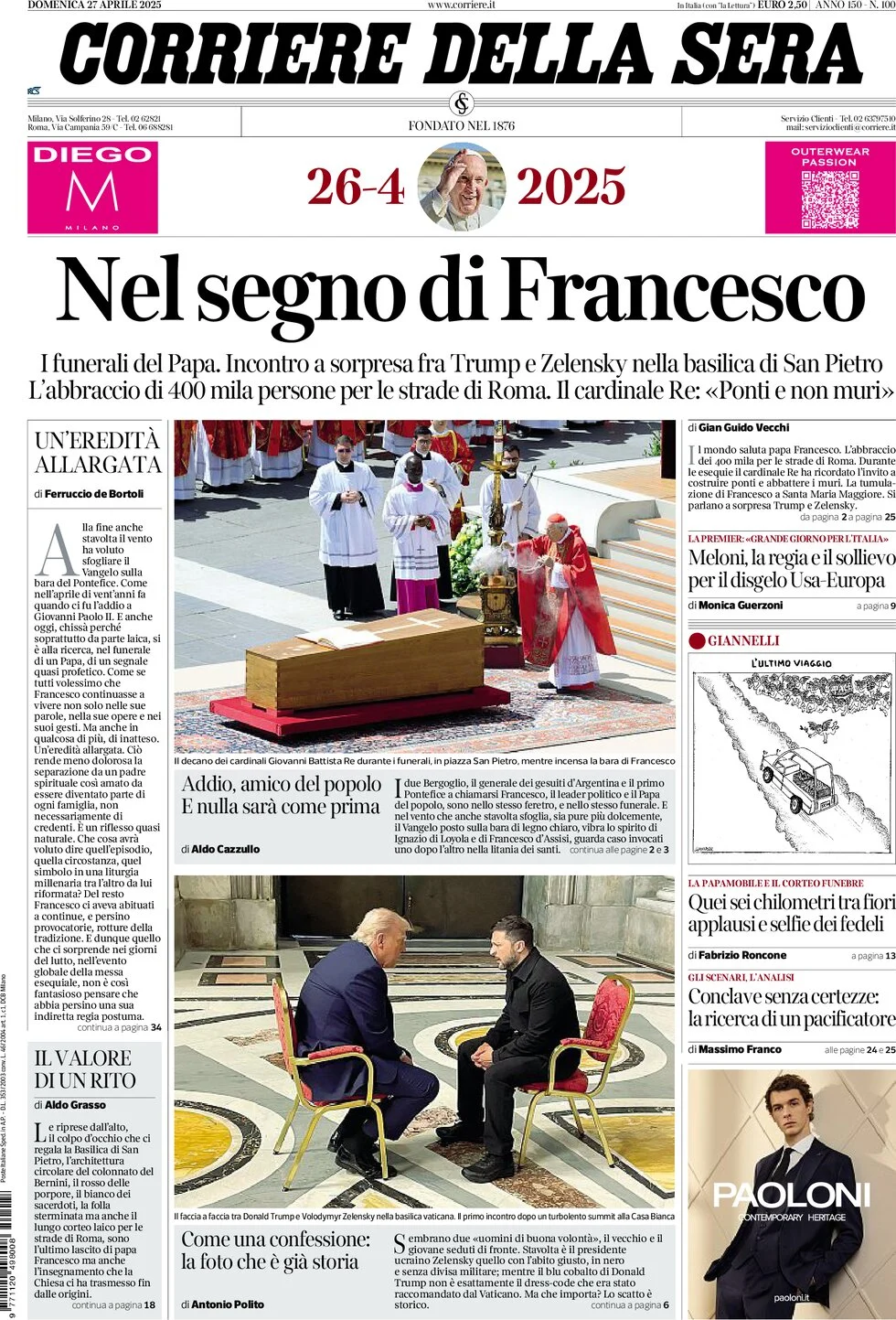anteprima della prima pagina di corriere-della-sera del 27/04/2025