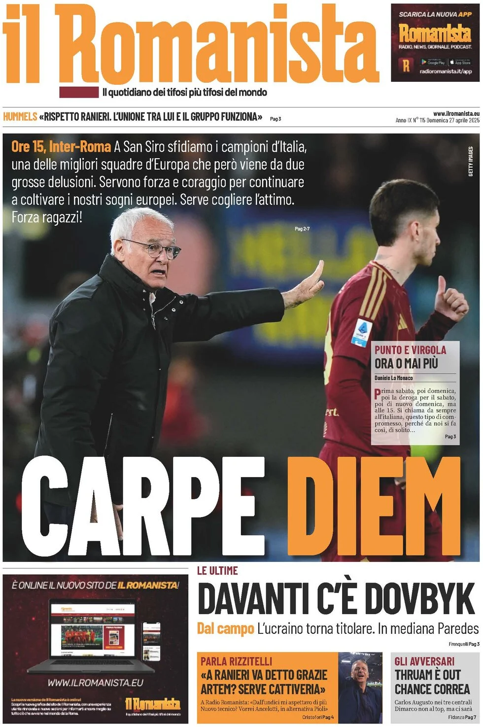 anteprima della prima pagina di il-romanista del 28/04/2025