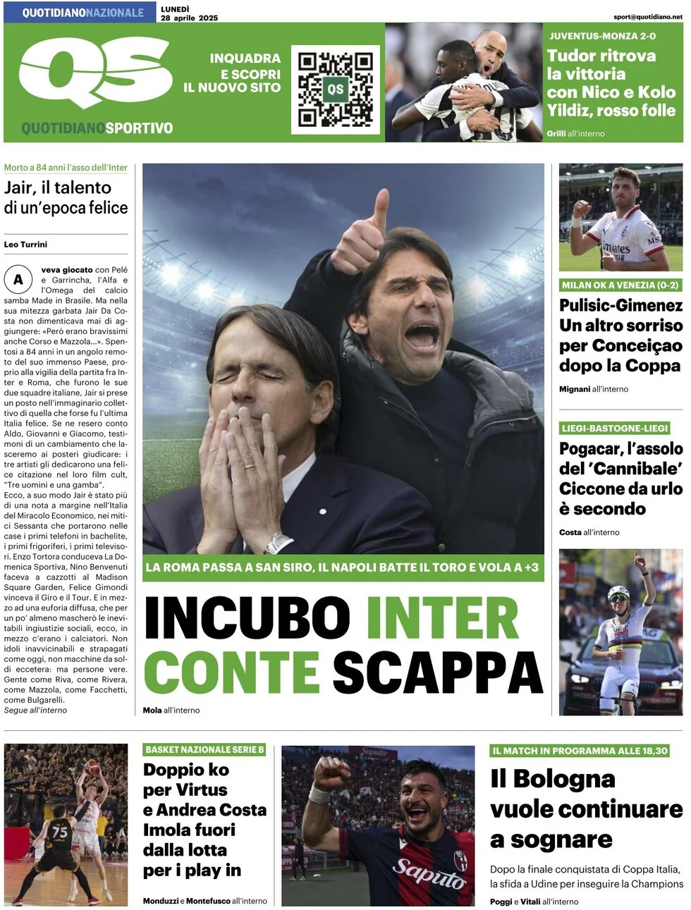 anteprima della prima pagina di qs-quotidiano-sportivo del 28/04/2025