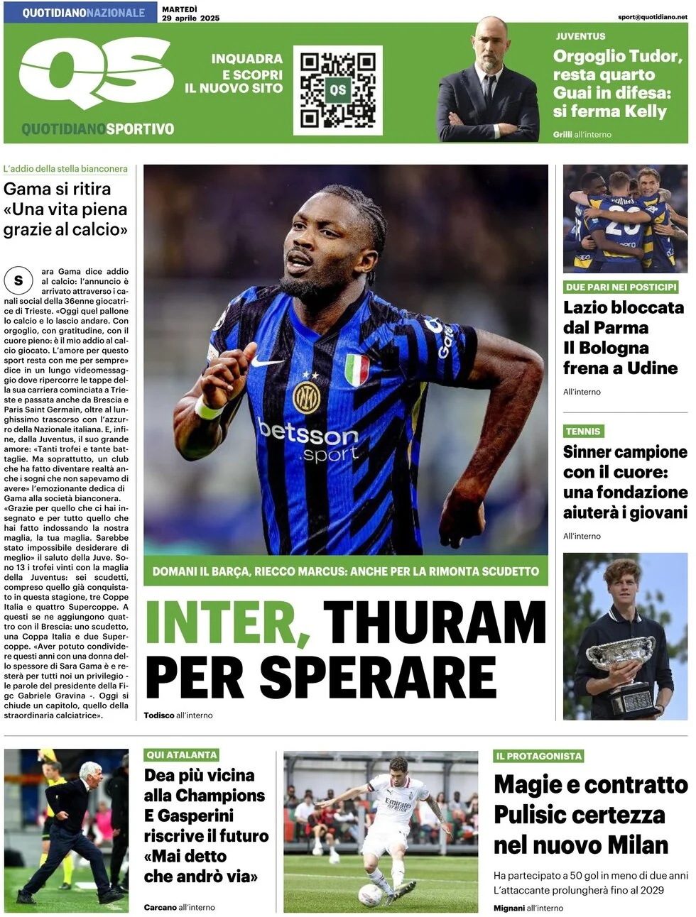 anteprima della prima pagina di qs-quotidiano-sportivo del 29/04/2025
