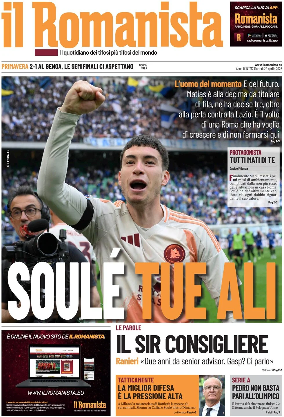 anteprima della prima pagina di il-romanista del 29/04/2025