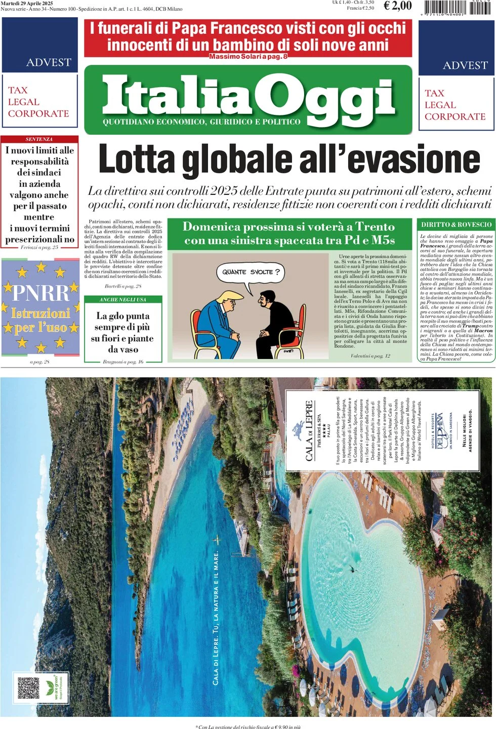 anteprima della prima pagina di italiaoggi del 29/04/2025