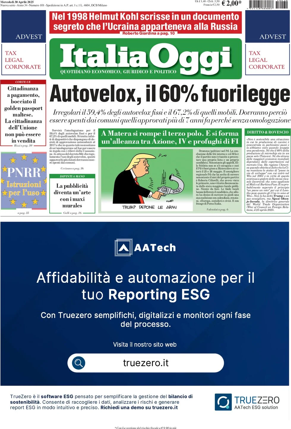 anteprima della prima pagina di italiaoggi del 30/04/2025