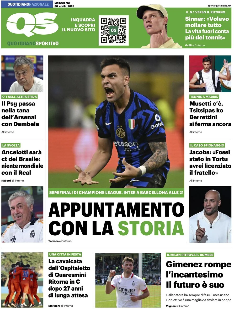 anteprima della prima pagina di qs-quotidiano-sportivo del 30/04/2025