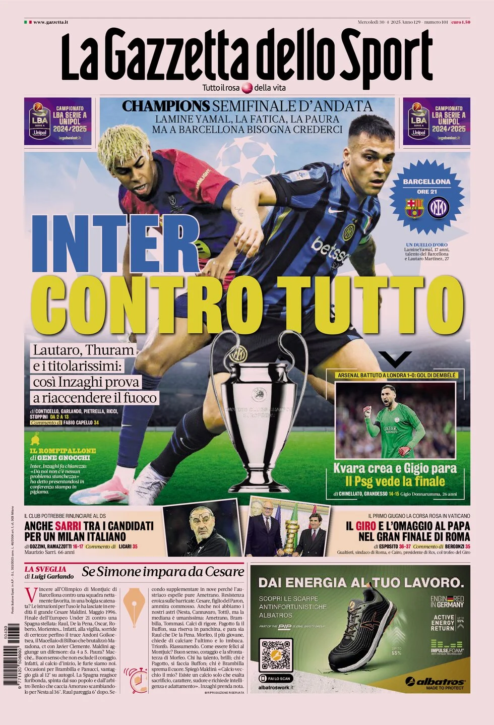 anteprima della prima pagina di la-gazzetta-dello-sport del 30/04/2025